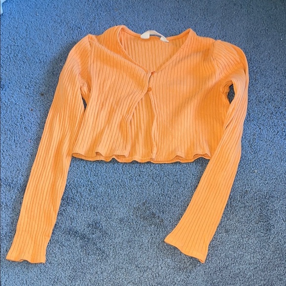 H&M Orange Ribbed Crop Top cardigan Long Sleeve - Picture 1 of 4